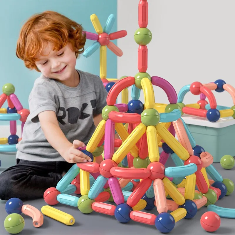 Magnetic Building Blocks Magnetic Assembly Toy 15-130pcs Kids Magnetic Construction Set Magnetic Balls Stick Building Blocks Montessori Educational Toys for Children Gift