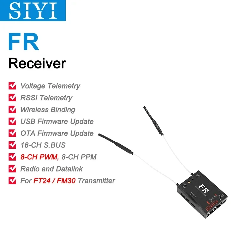 SIYI FR 미니 2.4G 장거리 원격 측정 수신기(FT24 송신기 FM30 라디오 모듈 드론용 S.Bus PWM 포함)