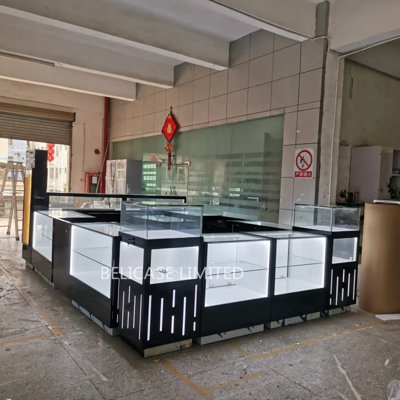 Custom. jewelry show cases for store furniture smoke shop fixture retail wooden cabinet mall kiosk display glass showcase