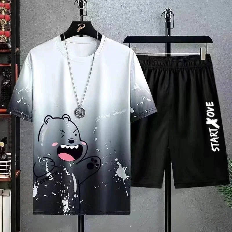 

Summer fashion Men's Shorts Set Gym Outfit Student Short Sleeve T-shirt 2 Piece Set Tracksuits Men Casual Men Clothing Joggers