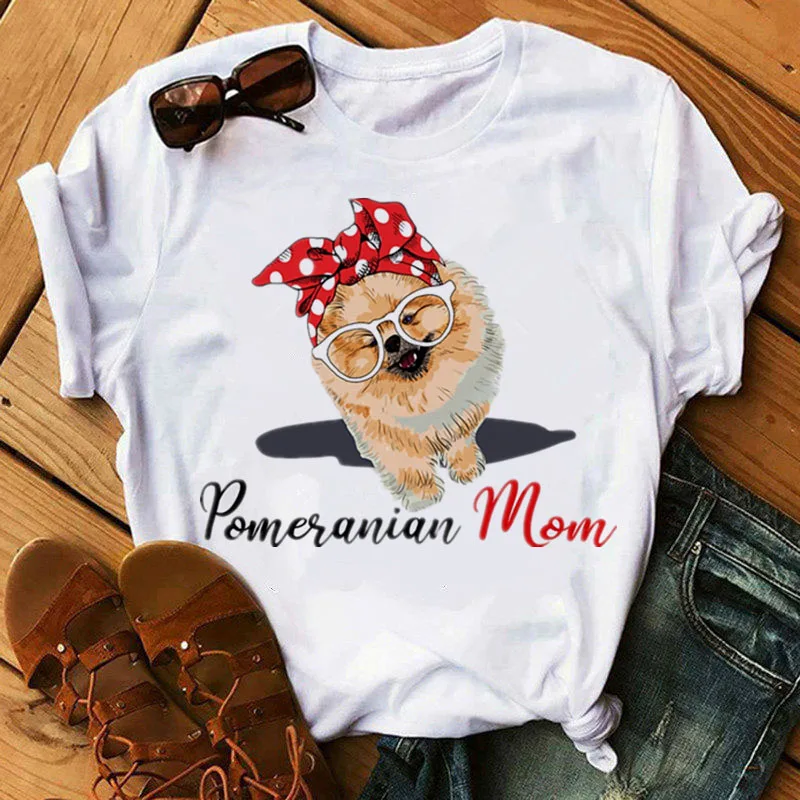 

Women T Shirt Tops Pomeranian Mom Tshirt Dog Harajuku I Love Mom T-shirt Female Summer O-neck Short Sleeve Tee Shirt Clothing