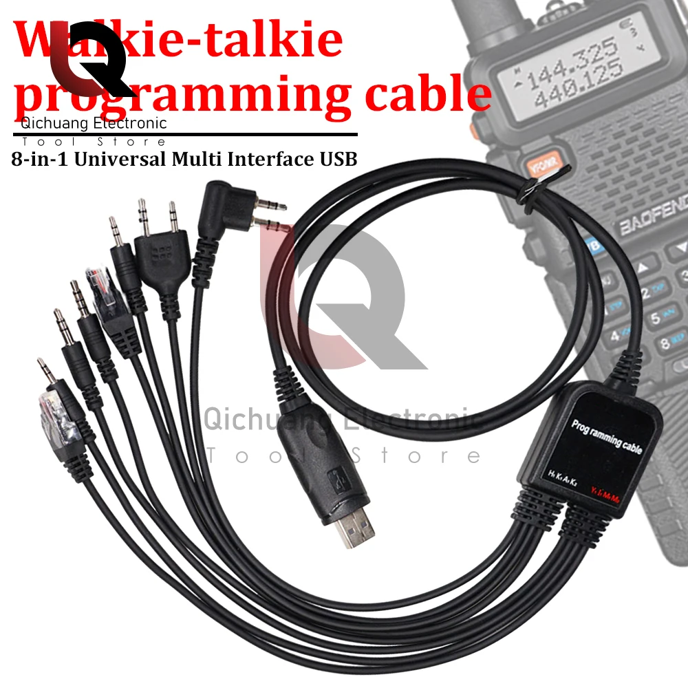 

8 in 1 USB Programming Cable for Baofeng Kenwood TYT QYT Motorola AXU4100 Yaesu icom Walkie Talkie Radio Car Radio CD Software