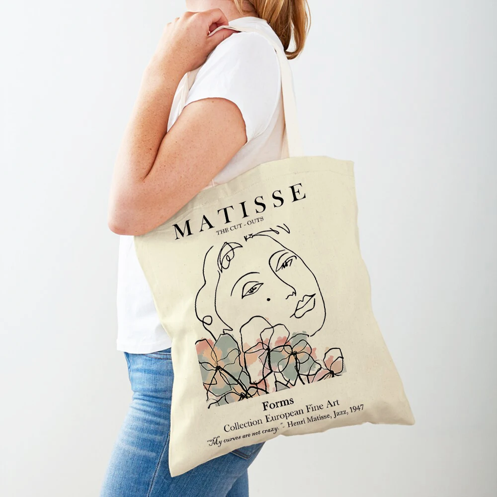 

Абстрактные сумки-шопперы для супермаркета Matisse Line с изображением коралловых листьев и солнца, нордическая женская сумка-тоут, холщовая женская сумка для покупок