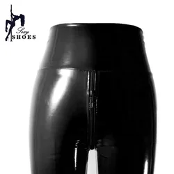 Gothic Black High-Waisted Shiny PU Leather Leggings - XS (Black)