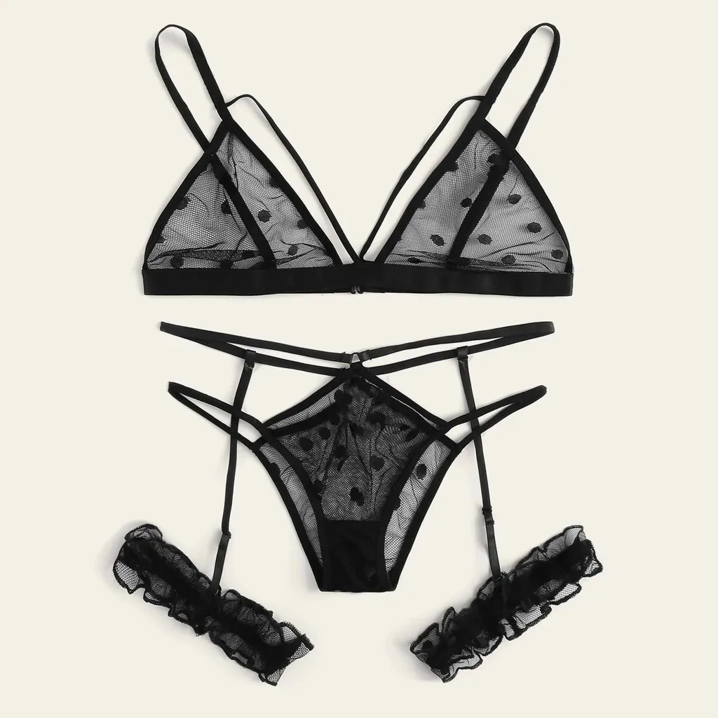 Lace Mesh Bra Women Plus Size Lingerie Set 2