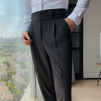 캐주얼 비즈니스 하이 웨이스트 단추 슬림핏 스트레이트 튜브 논 다리미 남성용 세트 바지, 한국판 패션, 2023 용수철 가을