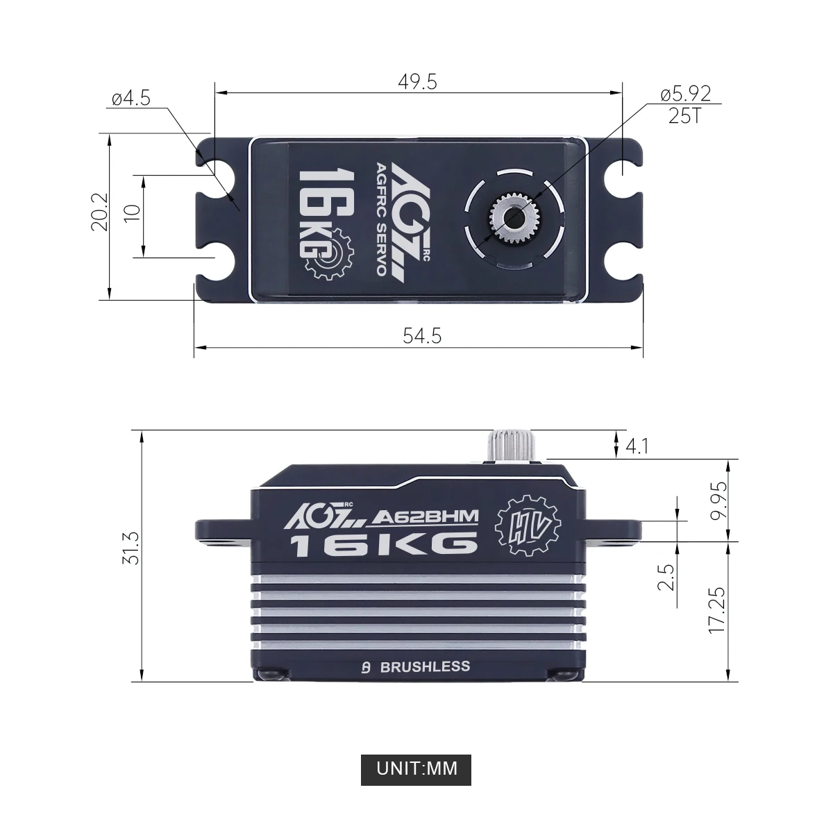 Agfrc bürstenloses Servo mit niedrigem Profil a62bhm a62bhs Super Speed 16kg programmier bares Lenk servo für 1/12 1/10 rc Auto roboter boot – Detail 4