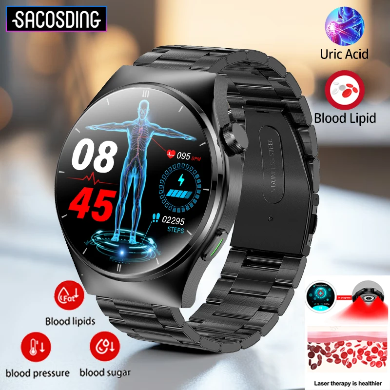 

Laser Therapy Blood Lipid Uric Acid ECG+PPG Bluetooth Call Smartwatch Blood Glucose Men Full Touch Screen Fitness Smart Watches