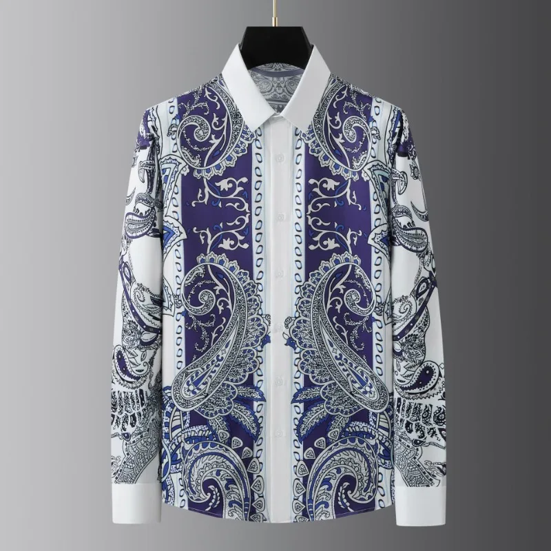 

Autumn New Palace Digital Printing Men's Shirts Fashion Brand Handsome Versatile Non iron Wrinkle Slim Fit Shirts