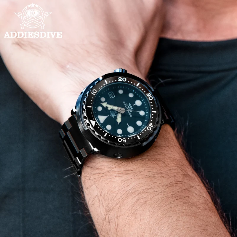 ADDIESDIVE Men's Watch Automatic Watch Sapphire C3 Luminous Wristwatch 30bar Diving NH35 Black Tuna Diver Men Mechanical Watches