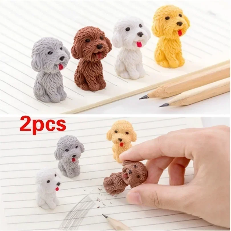 2 Pack Kawaii Cute Puppy Cartoon Eraser Pencil Rubber Novelty Kids School Student Office Stationery Supplies Pencil Eraser