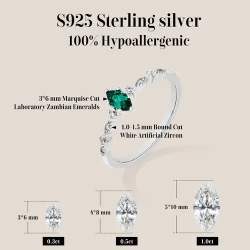 ATTAGEMS S925 Silver Stackable Zircon Ring Inlaid With 3*6mm Marquise Cut Lab Zambian Emerald ForWomen Daily Wear Trendy Jewelry - Image 2