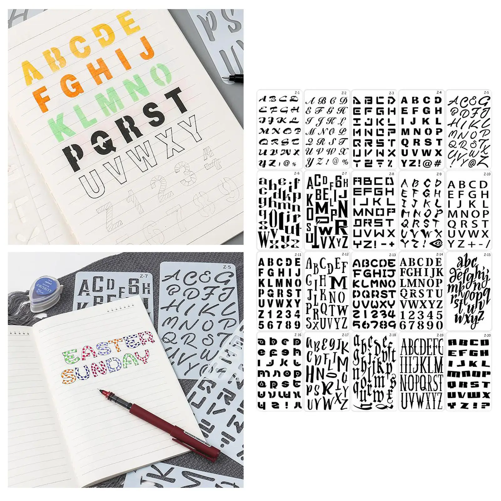 20Pcs Letter Stencil Plastic Stencil Lettering Art Template for