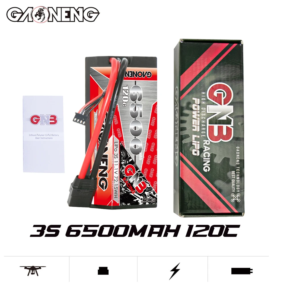 

GNB Gaoneng 6500mAh 11.1V 120C 3S2P XT60 XT90 EC5 XT150 Plug For RC HSP 1/8 1/10 Remote Control Model Car Racing Lithium Battery