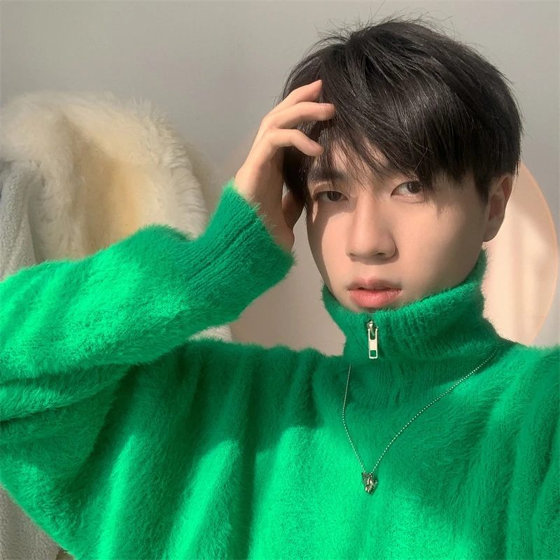 Description Picture 5 of item2024 Men Autumn Solid Color Sweaters Slim Fit Streetwear Mens Clothing Casual Knitted Sweater Men Korean Fashion Pullovers D49