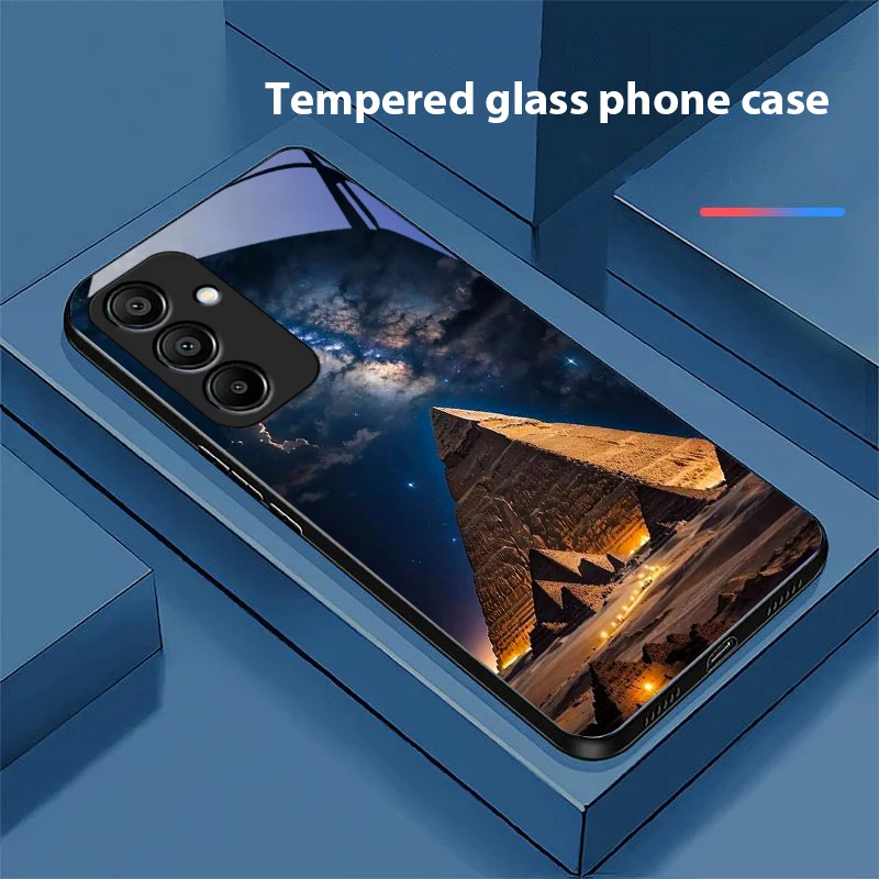 Pyramid Starry Sky Black Tempered Glass Phone Case