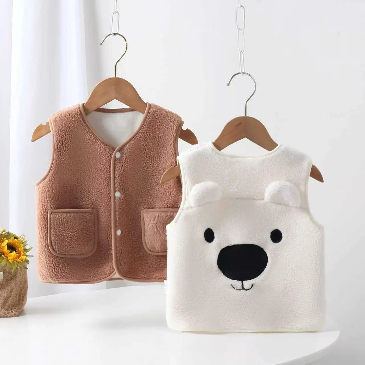 6M-4T 용 플리스 가을 조끼 남아&여아용 따뜻한 겨울 조끼 야외용 귀여운 3D..