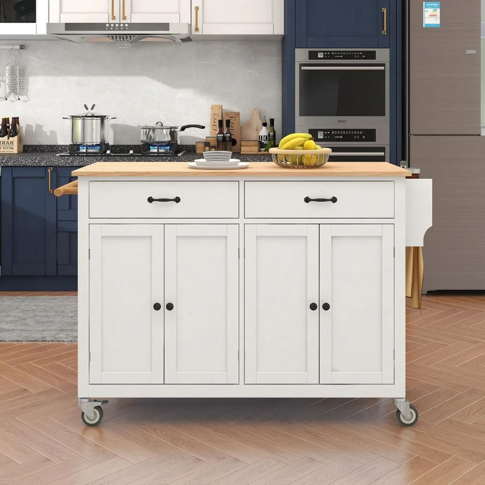 DOONREXS New Upgrade Thicken Wooden Kitchen Island on Wheels with Storage, Space-Saving Mobile Rolling Kitchen Island Cart with 2