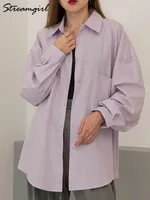 White Basic Oversized Button Up Shirts Women Summer Cotton Office Wear Loose Blouses Female Yellow Shirt Long Sleeve For Women - Image 4