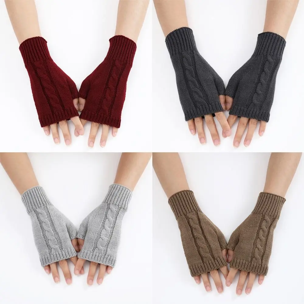 

Twists Pattern Knitted Gloves Stay Warm Half Finger Hand Warmer Winter Mittens False Sleeves Wrist Gloves Women Girls