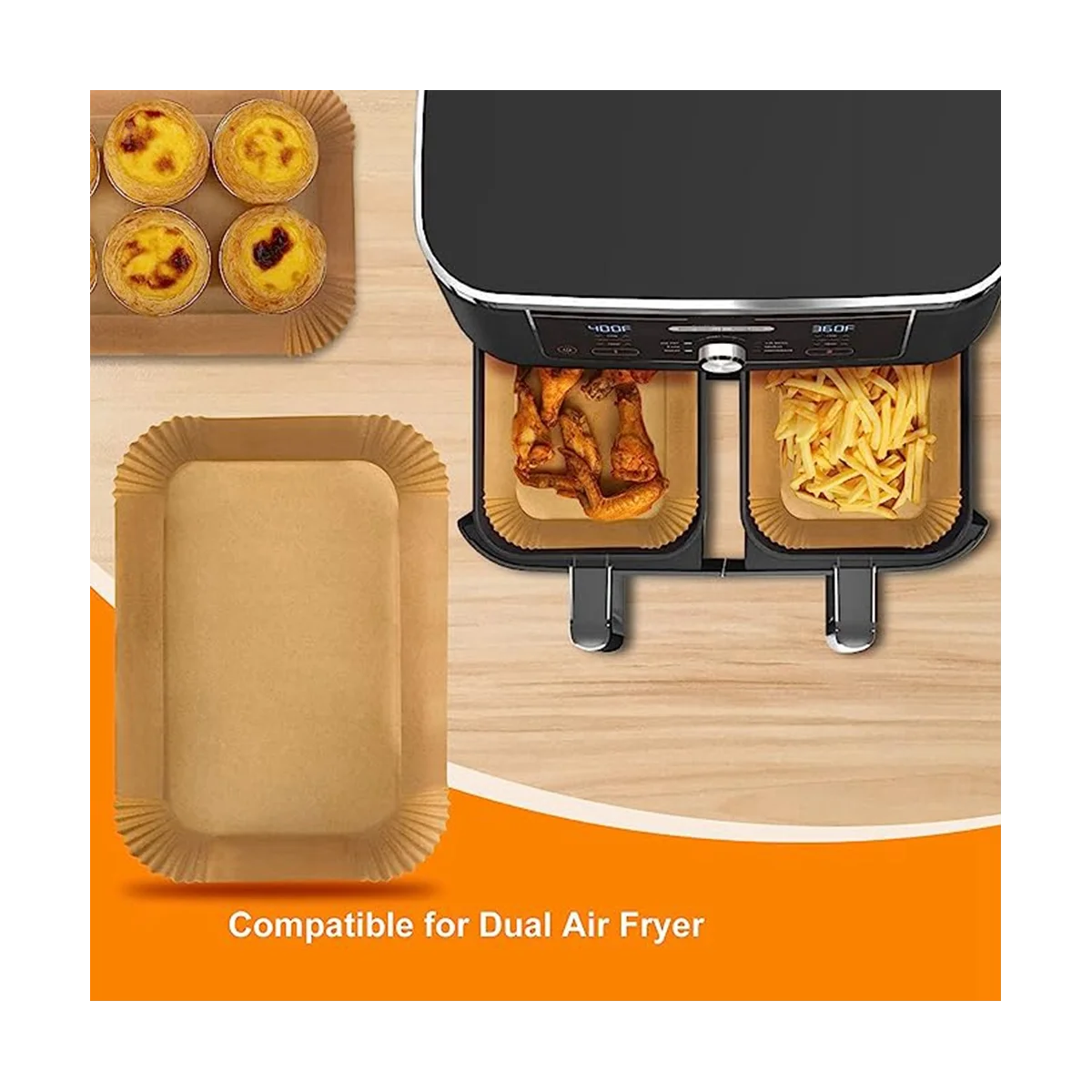 100PCS Air Fryer Liners Rectangle, Air Fryer Liners for Ninja DZ201 DZ401, Baking Paper for Ninja Foodi Dual