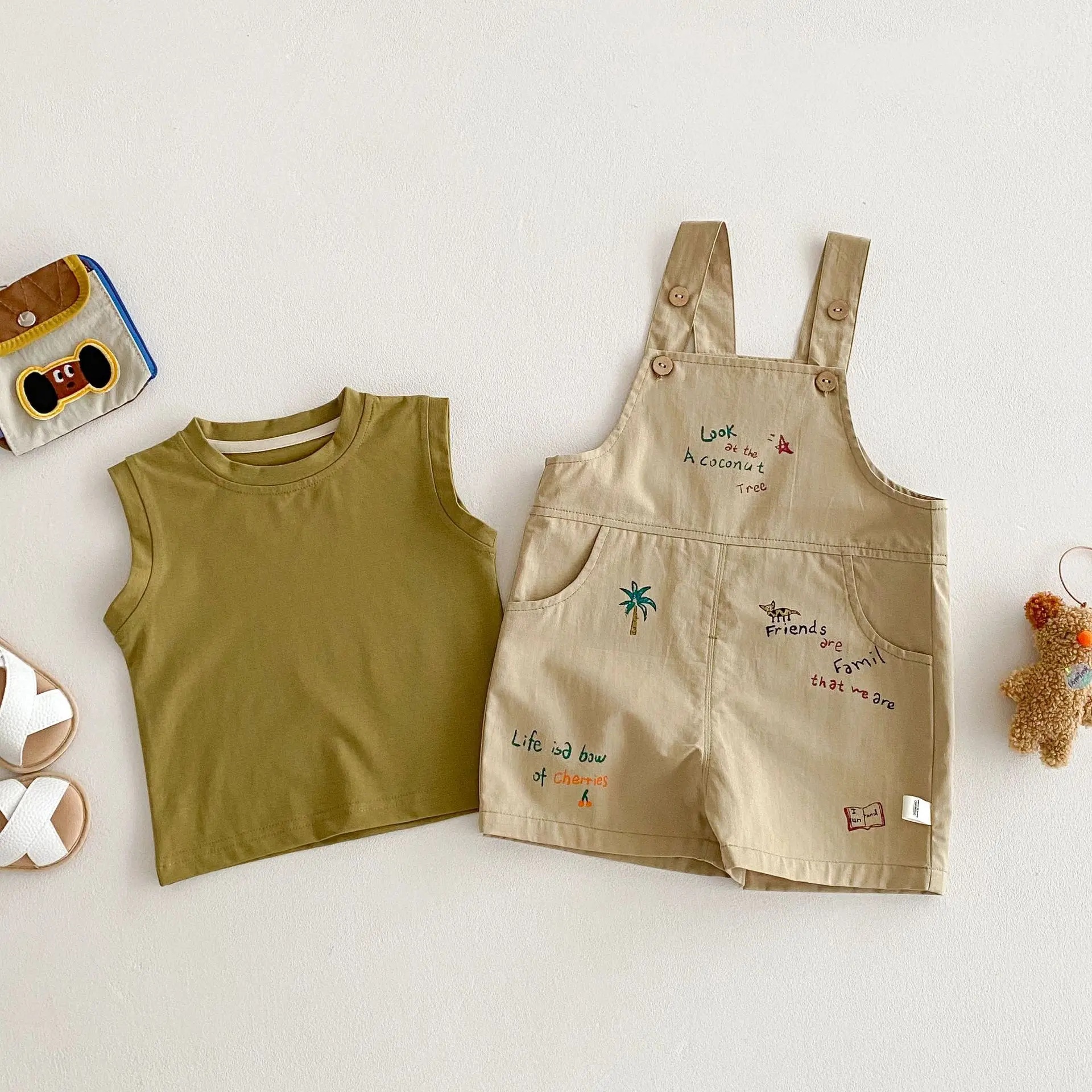 2 قطعة 2025 الصيف الأشرطة السراويل مجموعات للبنين...