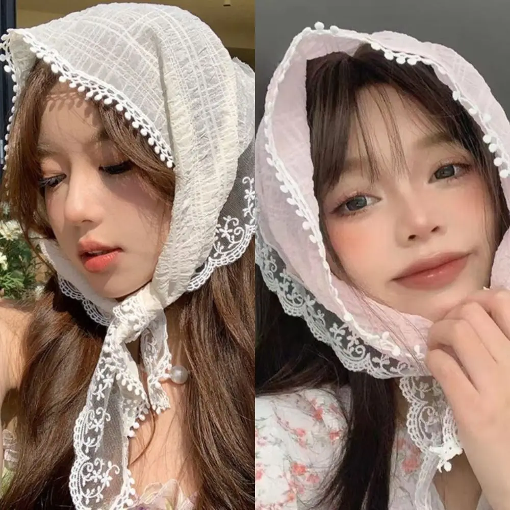 

French Pastoral Style Headscarf Fashion Triangular Fringe Headband Lace Headband Towel Women