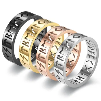 2023 Nuovo anello scavato in acciaio inossidabile per uomo Donna Moda Hollow Rune Design Finger Anillo Antiestres Anelli di ansia
