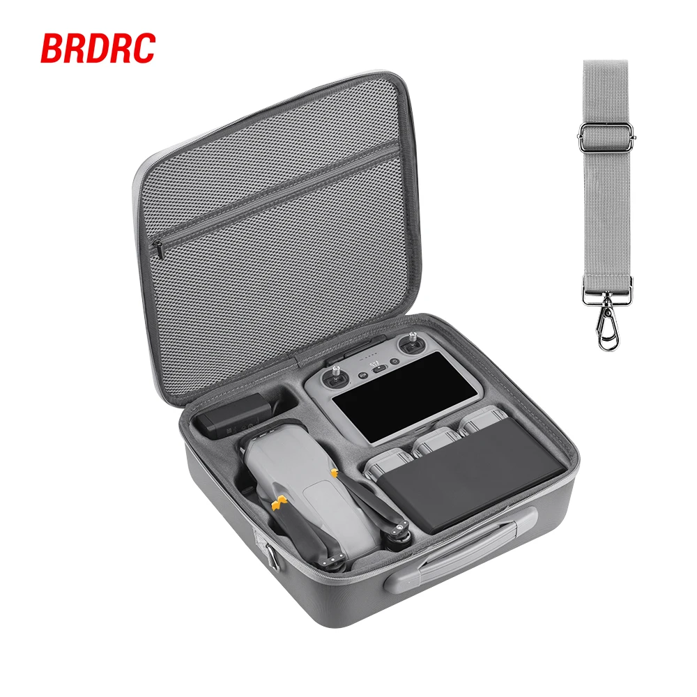 Étui rigide BRDRC Air 3S ouvert avec drone DJI Air 3S à l'intérieur, sac de transport rigide BRDRC pour DJI Air 3S offrant protection et praticité.