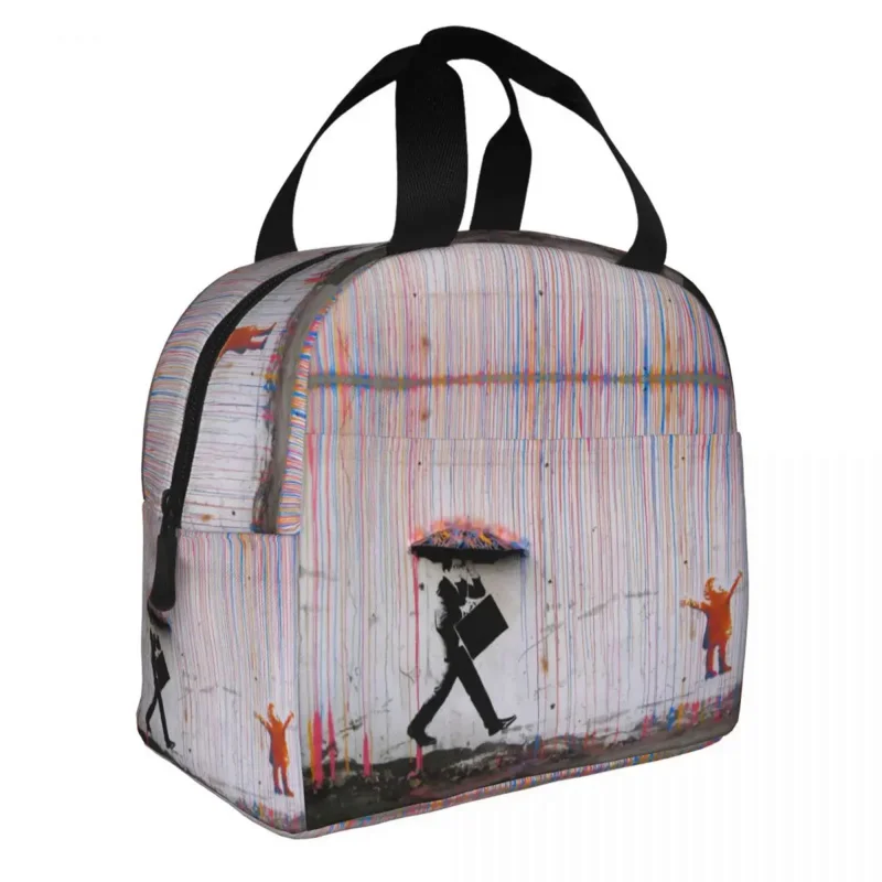 

Banksy Umbrella Rainbow Happy Girl Insulated Thermal Bag Containe Tote Lunch Box Food Handbags Office Travel