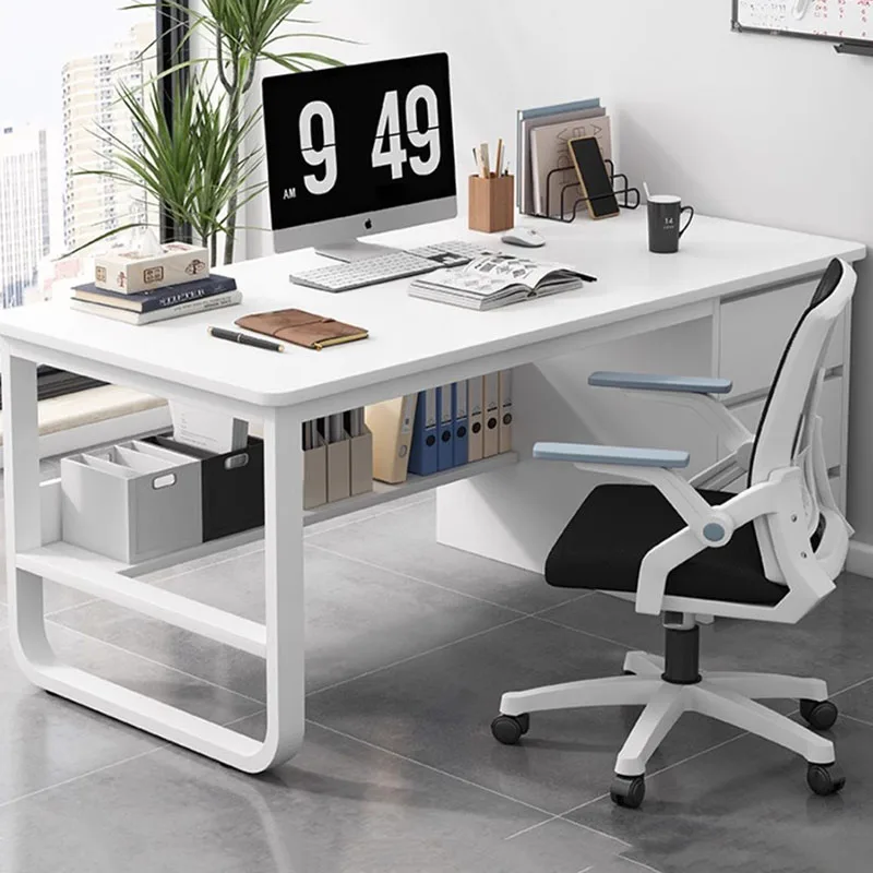 vanity writing desk organizer students reception work office desks counter table stolik komputerowy na kolkach office furniture Long Study Office Desk Writing Vanity Standing Legs Reception Computer Desks Shelf Drawers Escritorios De Ordenador Furniture