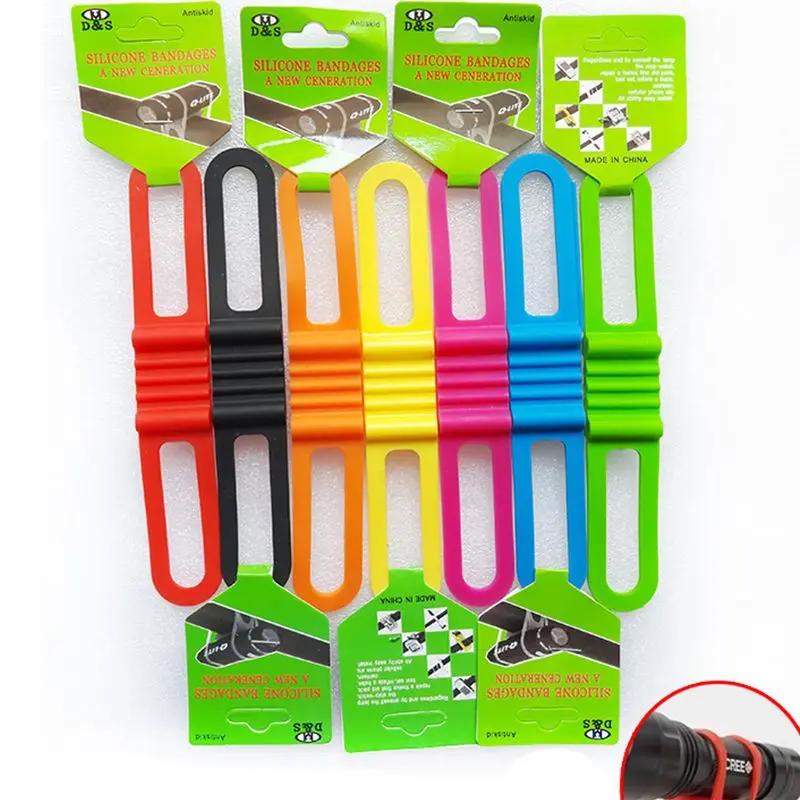 Cycling bike bicycle handlebar silicone strap band elastic strap bandage flashlight bandages mount holder bike light holder 1PC bicycle flashlight holder