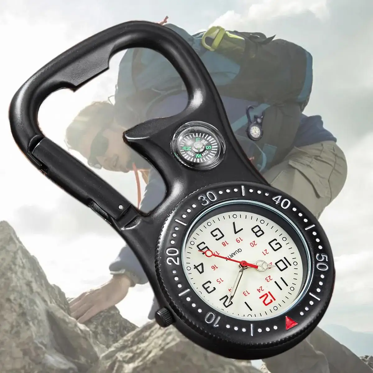 

Backpacker Carabiner Clip Pocket Watch for Nurse Fob Hiking Climb Medical Sports Watches Vintage Clock Mountaineering Sports