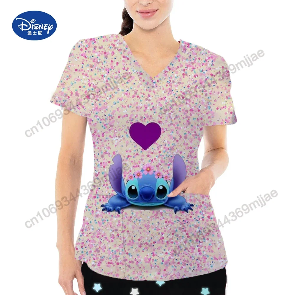 

Женская летняя одежда с карманами 2024, женские футболки с V-образным вырезом, Женские топы с коротким рукавом и мультяшным рисунком, новая одежда для женщин