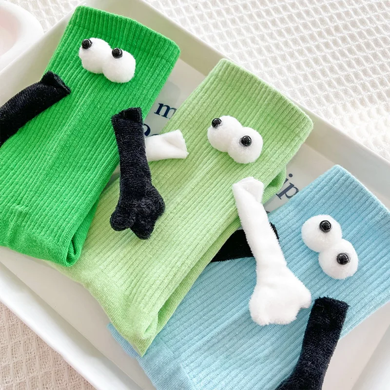 Magnetic Suction Hand In Hand Socks Dopamine Color Girl Holding Hands Socks Harajuku Cute Couple Cotton Sock Christmas Gifts