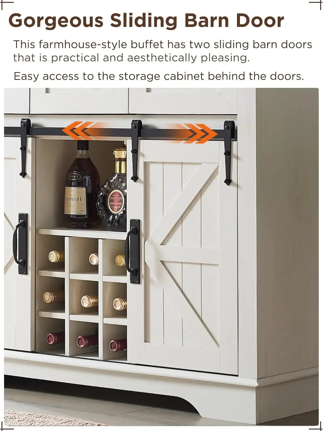 OKD 72" Farmhosue Bar Cabinet with Sliding Barn Door, Large Kitchen Buffet with Hutch w/Wine & Glasses Rack, 3 Drawers,