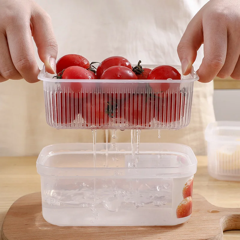 

Food Storage Box Drain Basket Storage Box Fridge Organizer Vegetable Fruits Drain Basket Meat Onion Ginger Crisper