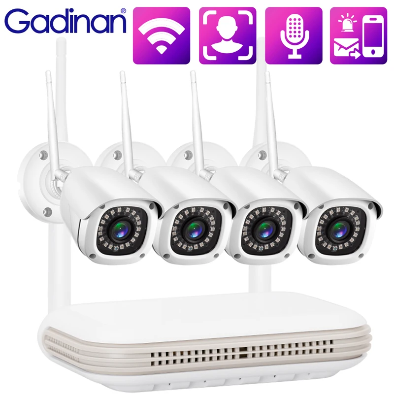Gadinan 3MP Outdoor WiFi Camera Kit 2.8mm AI Face Detect Audio Security CCTV Humanoid Detection NVR Video Surveillance System