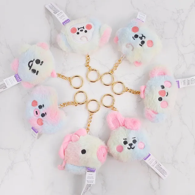 Kawaii Bt21 Anime Peripheral Rainbow Series Cartoon Cute Tata Chimmy Cooky Shooky Mang Koya Plush Ornament Birthday Present 2