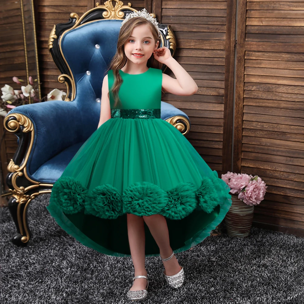 Vestido de princesa infantil verde fofo para meninas de a 10