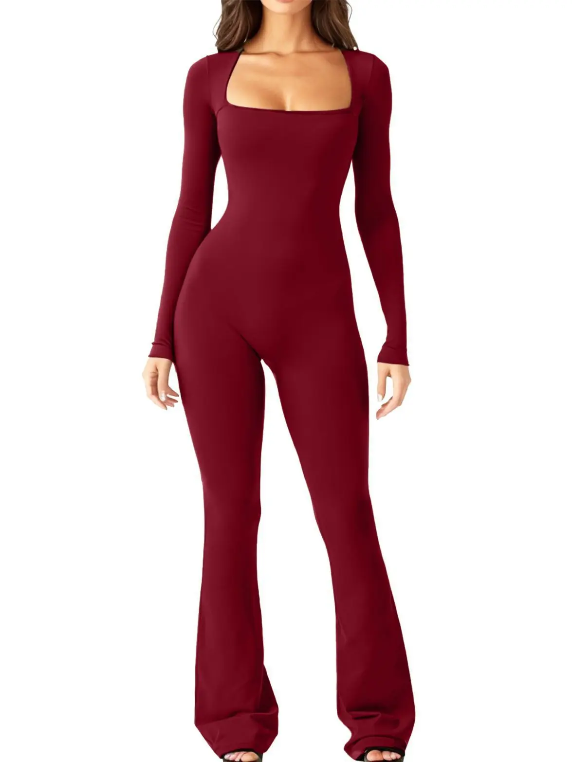 

Jumpsuit Spaghetti Long Full Sleeve Boot Cut Sexy Spring Winter Yoga Vintage Slim Overall Playsuits Rib Bodysuits Women