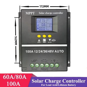 MPPT 100A 80A 60A Solar Charge Controller 12V 24V 36V 48V Solar Panel Lead Acid/Lithium Battery Regulator Dual USB for Home Use