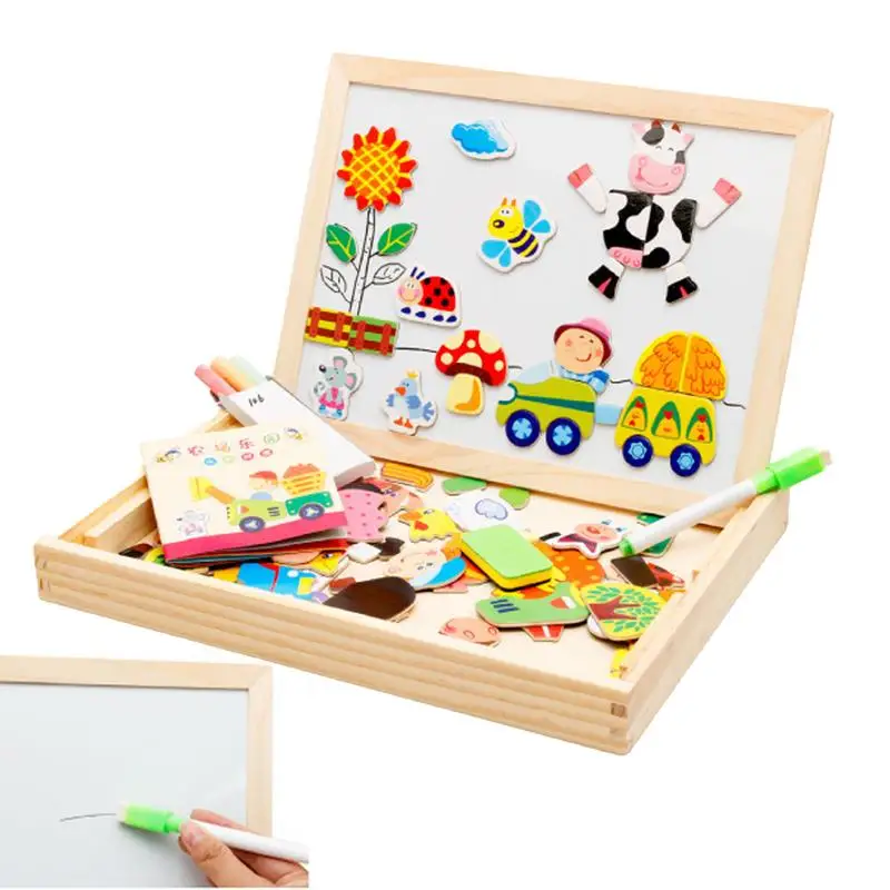 

Wooden Magnetic Board Games Wood Toy Puzzles Happy Farm Jigsaw Sketchpad Board Games Wooden Toddler Sensory Toy STEM Educational