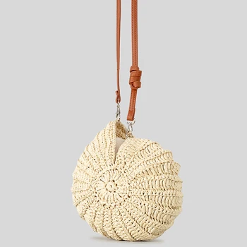 Borse a tracolla in paglia dal design creativo conchiglia Borsa a tracolla in tessuto di carta divertente Borsa da spiaggia estiva carina Piccole borse da donna 2025 1