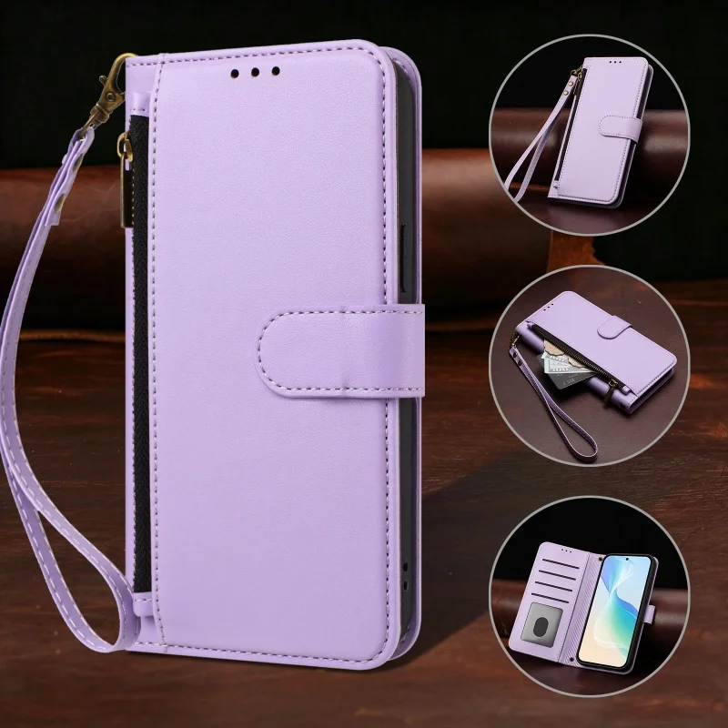 Premium PU Leather Flip Case with Zipper Wallet Cover