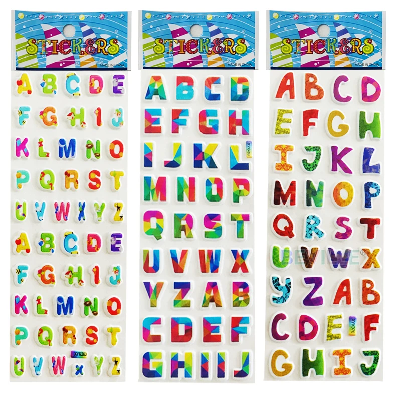 6Sheets Kids Sticker 3D Puffy Bulk Cartoon English Alphabet Letters  Cognition Stickers DIY Box Notebook Crafts Art Making Toys