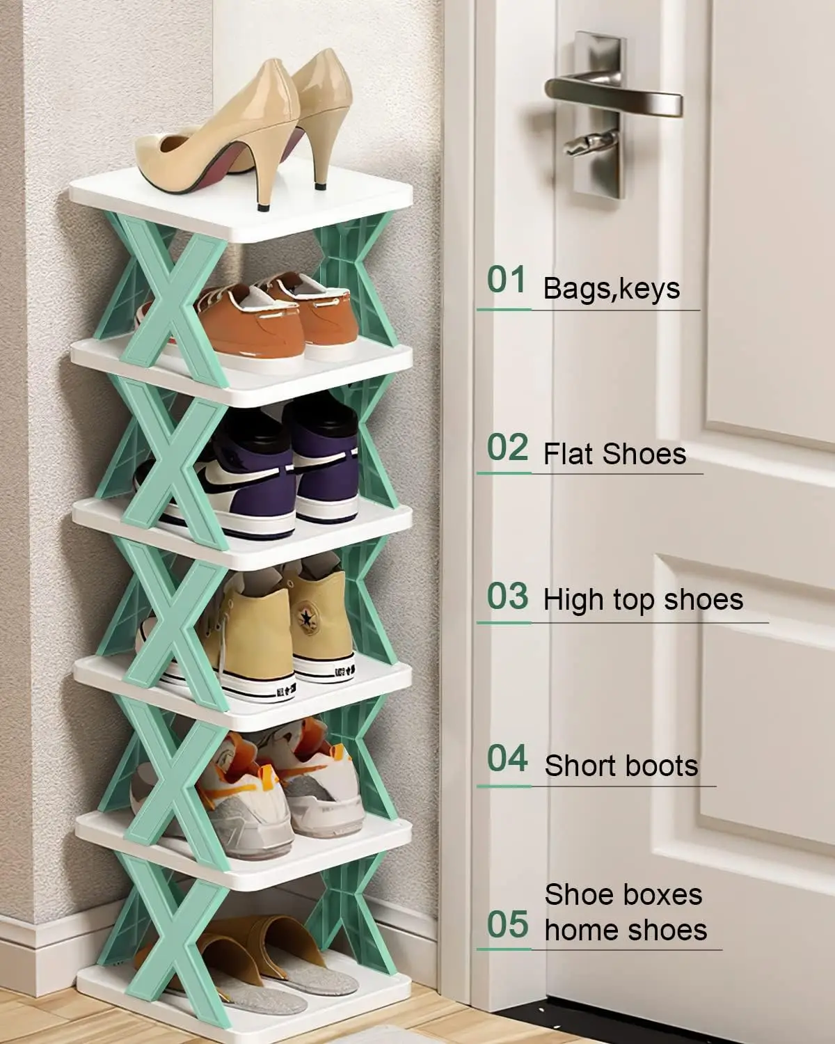 2-9-stöckiges stapelbares Schuhregal, DIY-Kombinations-Schuhorganizer, schmaler, kleiner vertikaler Schuhständer, einfache Montage, einfaches Schuhregal – Detail 5
