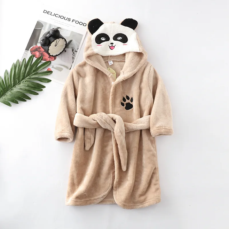 Kids Colar Fleece Panda Hooded Bathrobe Children's Dressing Gown Bath Robe Cartoon Animal Sleepwear For Girls Boys Pyjamas