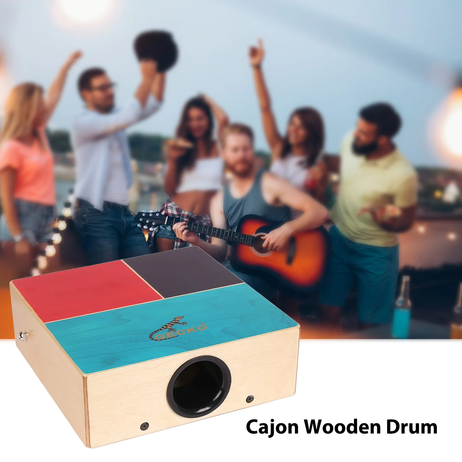 GECKO Cajon Wooden Drum Flat Hand Drum Percussion Instrument Adjustable Strap Portable Box Beginners Traveling