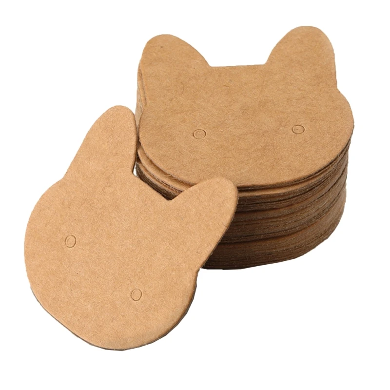 50xCat Ear Stud Display Cards Kraft Paper Earring Card Earrings Packaging Card Paper DIY Blank Jewelry Card Tags Holder